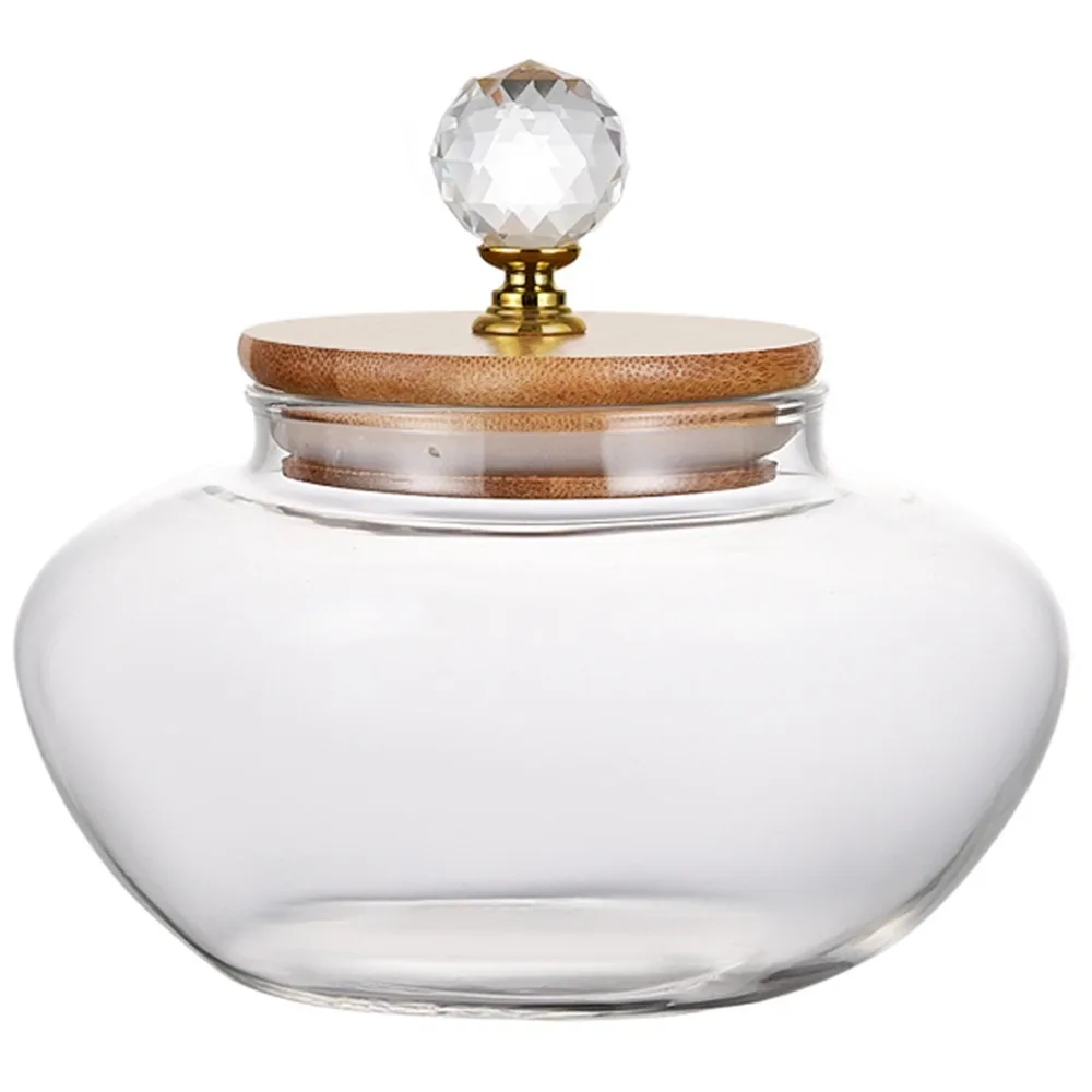 

Creative Airtight Glass Sealed Jar Wooden Lid Moisture-Proof Coffee Bean Storage Tank Diamond Shape Grip Clear Tea Jar Grain