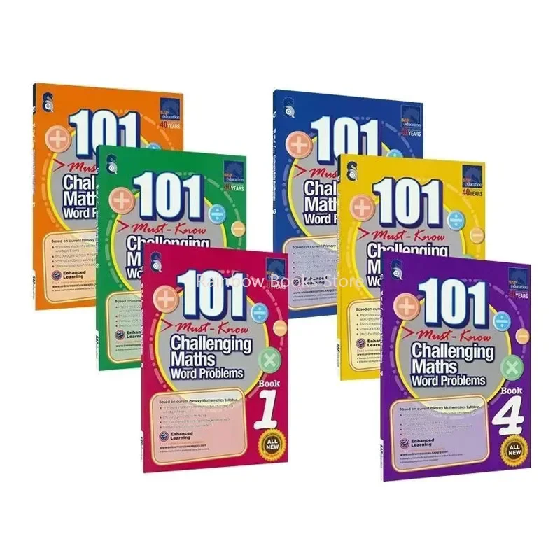 101 livres de problèmes mathématiques complexes pour l'école primaire de Singapour, livres de pratique mathématique pour les classes de 1 à 6, livre en anglais, 6 livres/ensemble