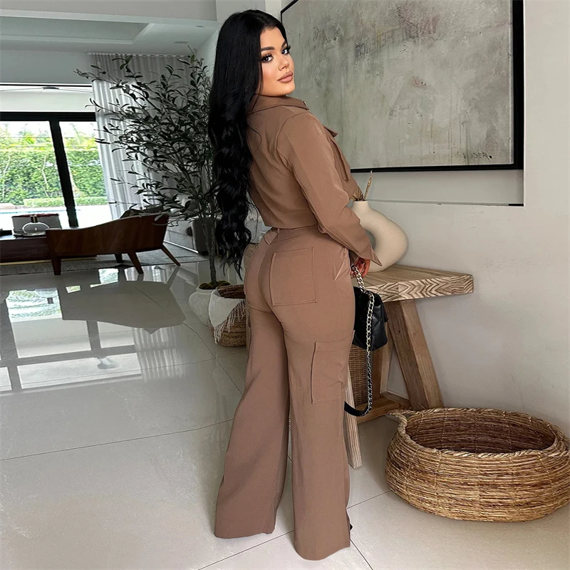 الصلبة خمر رياضية غير رسمية المرأة 2 قطعة الزي جيب كم طويل البريدي سترة علوية وسراويل البضائع مطابقة مجموعات Sweatsuits #2