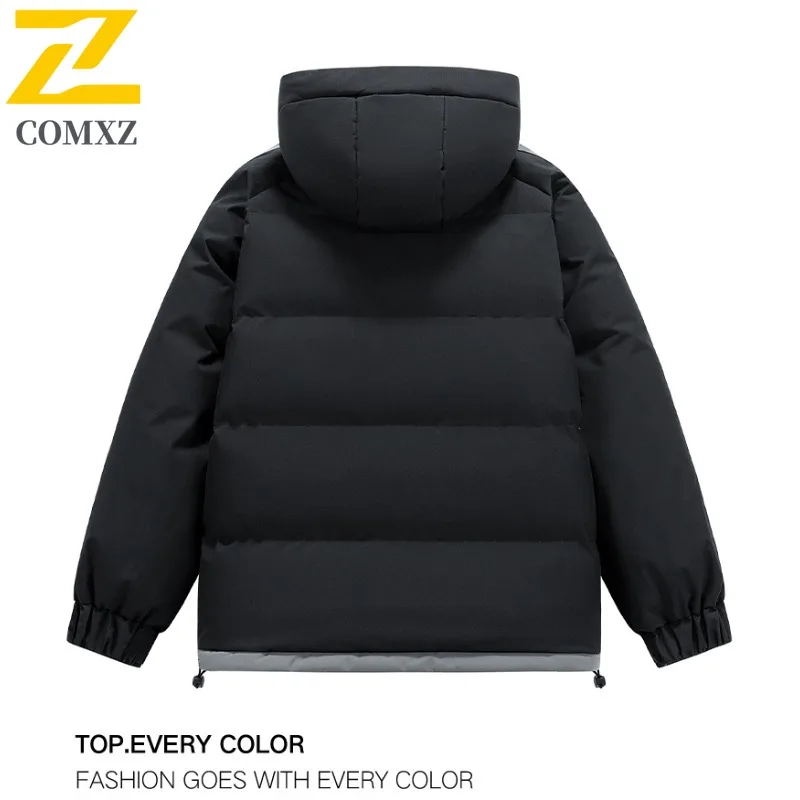 COMXZ 2025 Mens Autumn Hooded Jacket American Style Fashion Casual Plus Size Outdoor Sports Windproof Down Cotton Padded Coat