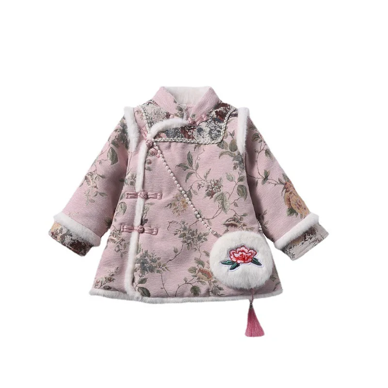 Зимнее платье Hanfu для маленьких девочек, детское платье принцессы Тан, Cheongsam Qipao, детская красная новогодняя одежда с вышивкой, Vestidos