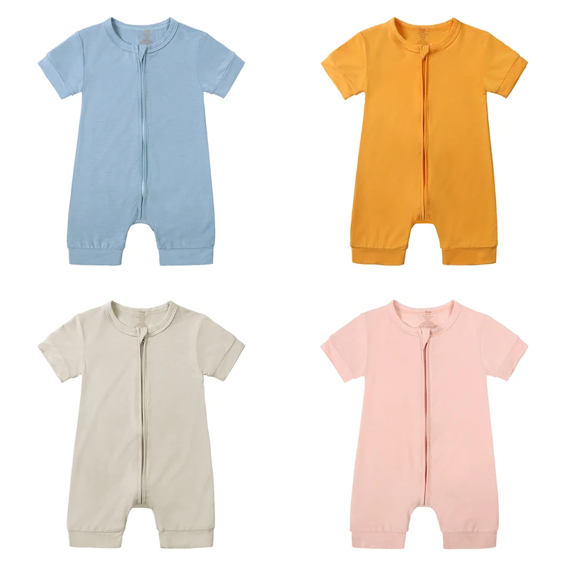 

Bamboo Fiber Newborn Baby Clothes Girl Romper Fashion Solid Color Short Sleeve Zipper Baby Boys Rompers 3-24 Months