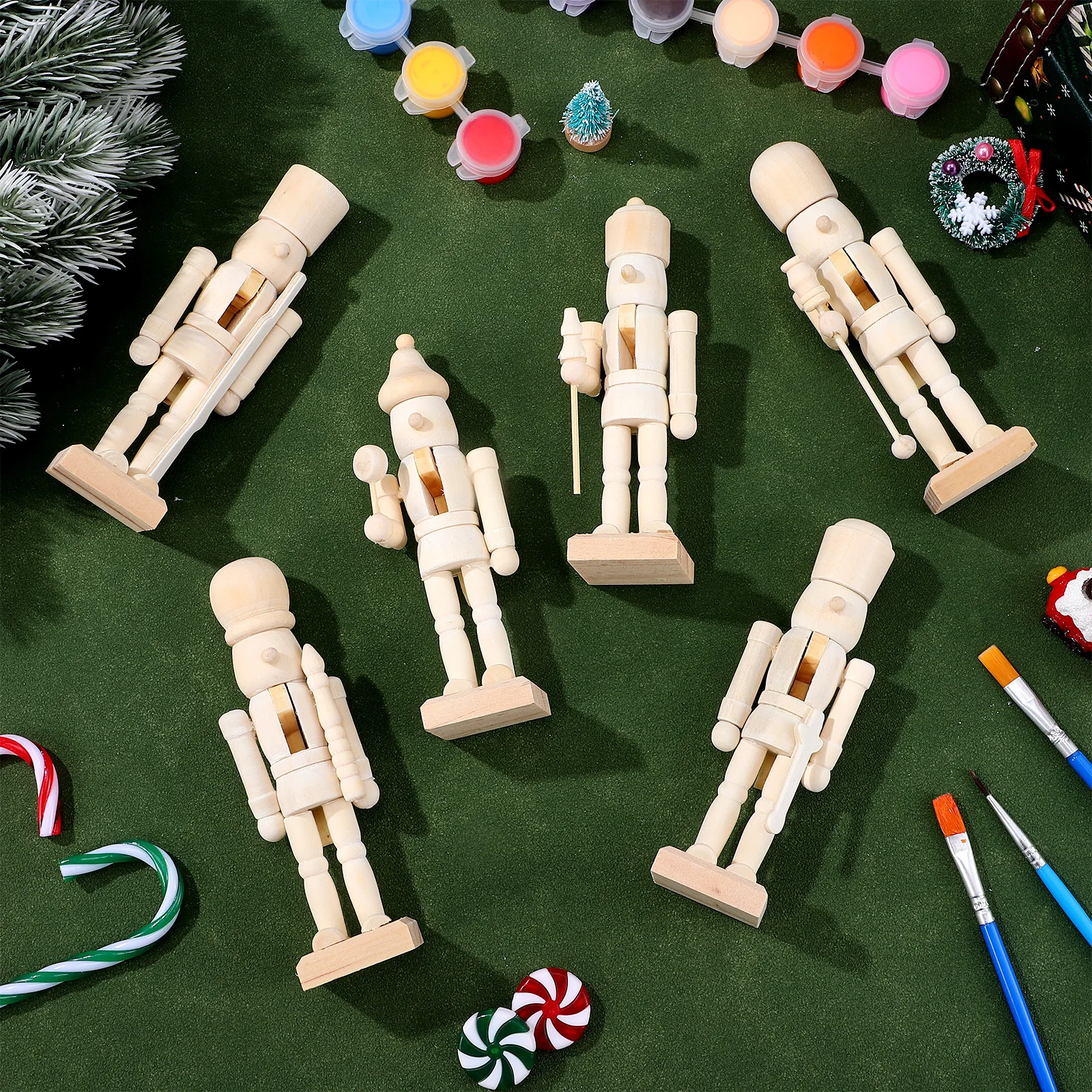 

12Pcs DIY Nutcracker Wooden Soldier Ornaments Unfinished Xmas Desktop Table Decoration Home Crafts Christmas Gift Decor