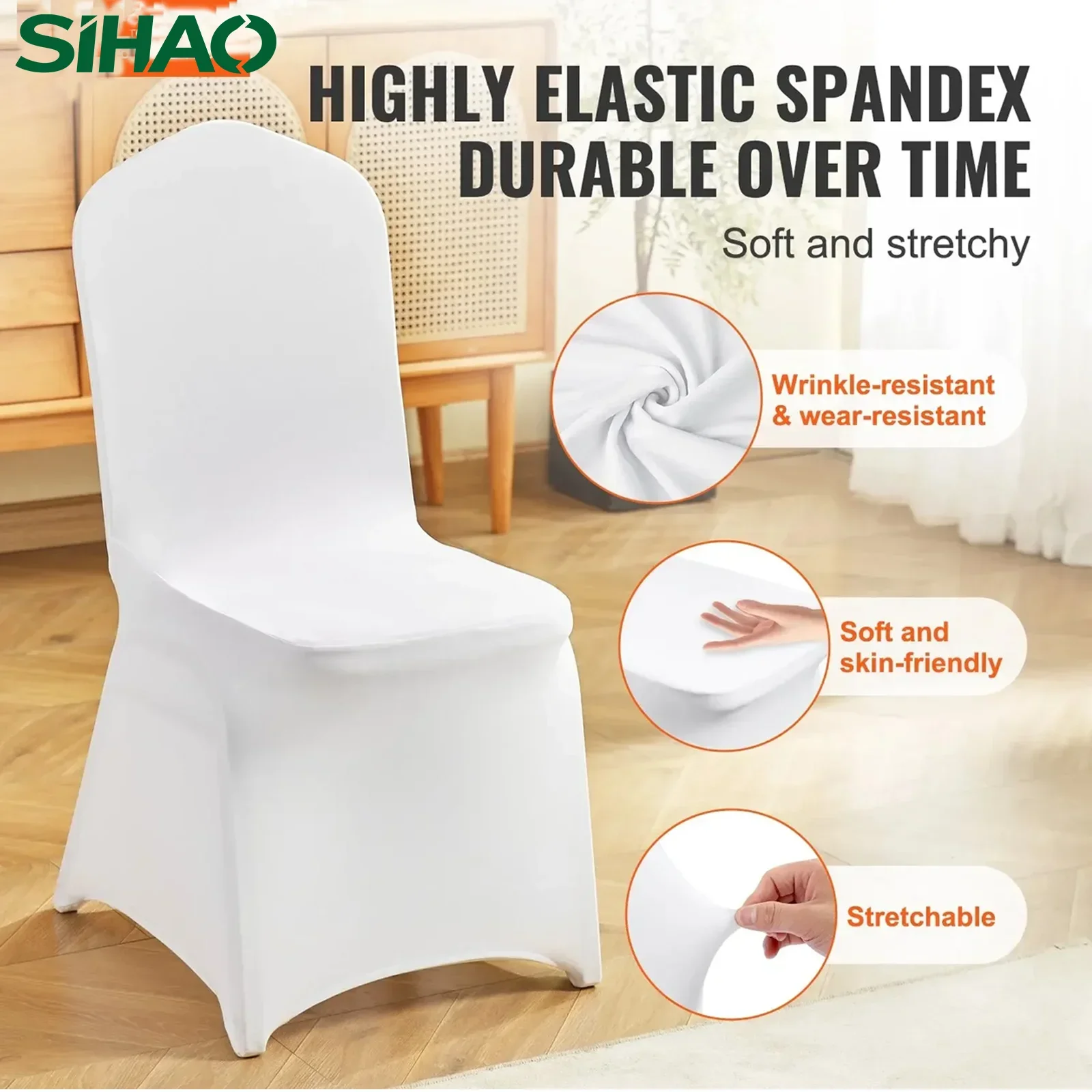 Stretch Spandex Chair Slipcovers | SIHAO Pack of 30 White Elastic Chair Covers, Reusable Protective Seat Sleeves, Wrinkle Resistant Fabric for Wedding Banquet, Dining Room, Party & Event Decor