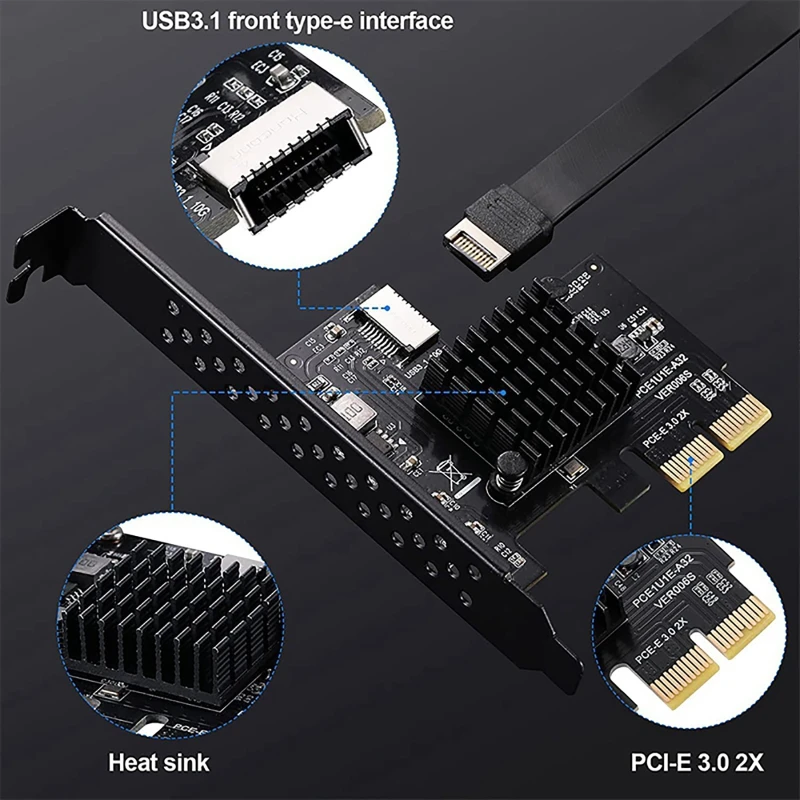 Imagem -05 - Pci-e 2x para Usb3.1 Tipo-e Placa de Expansão A-chave Gen2 Chassi Frente com 10gbps Asmedia Asm3142 Chip de Controle Dropship