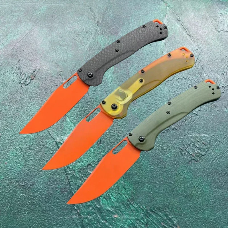 Paodin BM15535 Pocket Folding Knife Orange 9cr18mov Blade G10/PEI/Carbon Fiber Handle Tactical Hunting EDC Survival Tool Knives