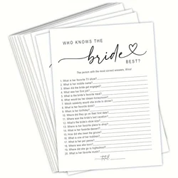 20pcs Bridal Shower Games Who Knows The Bride Best Cards, Fun Activities For Weddings, Bridal Showers And Bachelorette Parties