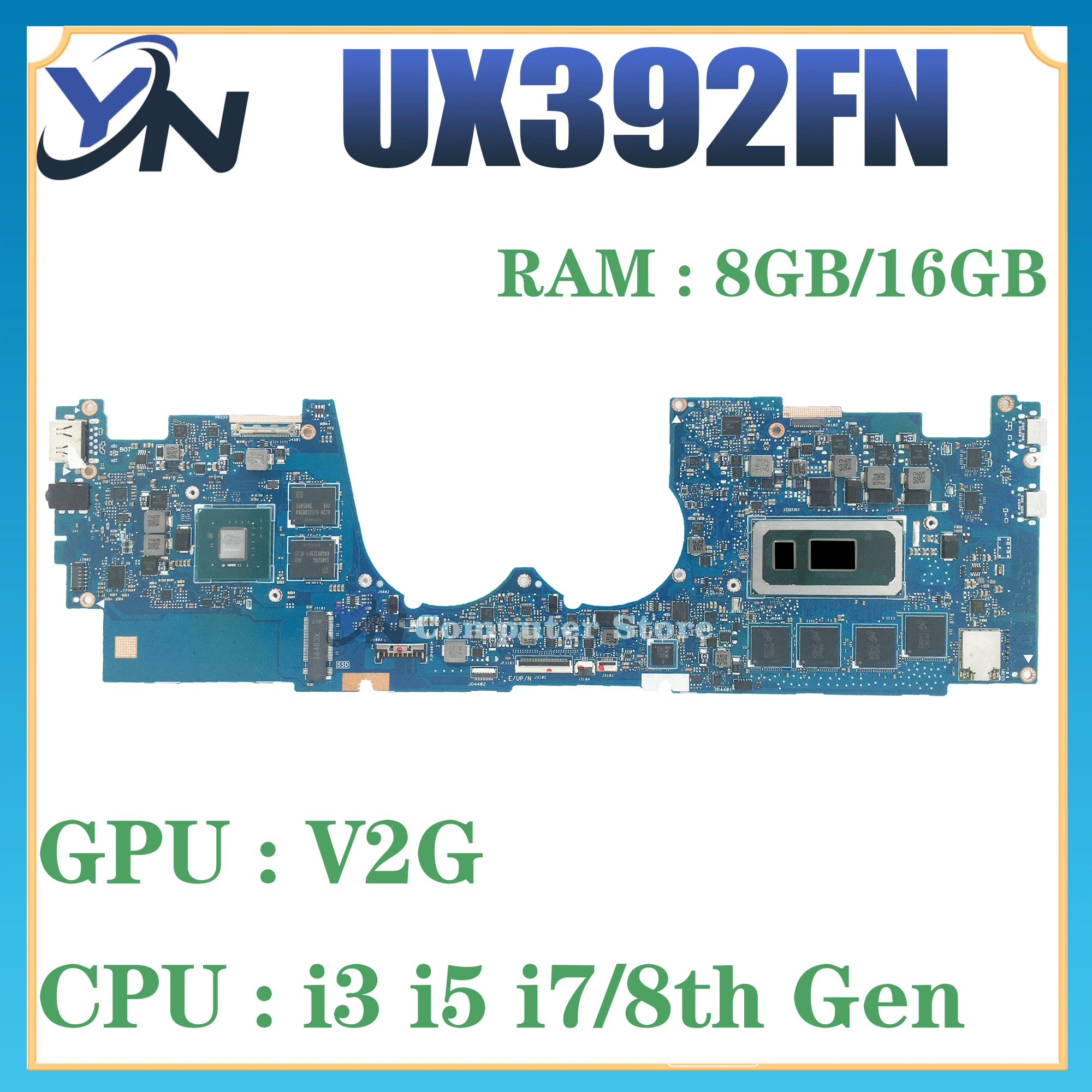 

Mainboard UX392FN UX392F UX392FA UX3000 UX3000X Laptop Motherboard I3 I5 I7 8th Gen MX150/UMA 8GB/16GB-RAM 100% Test OK