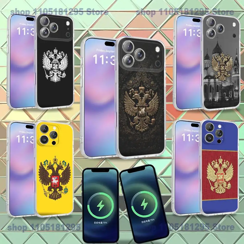 

Russia Flag national emblem For iPhone 17,12,11,14,13,15,16,Plus,Air,Pro,Max,E,Mini for Magsafe Magnetic Frosted Phone Case