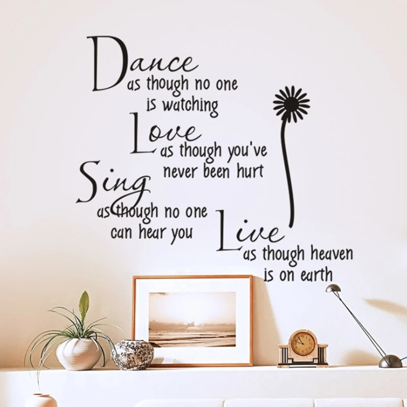 'Dance Love Sing Live' English Quotes Stickers Daisy Flower Wall Decals for Aesthetic Rooms Home Decoration Carved PVC Wallpaper