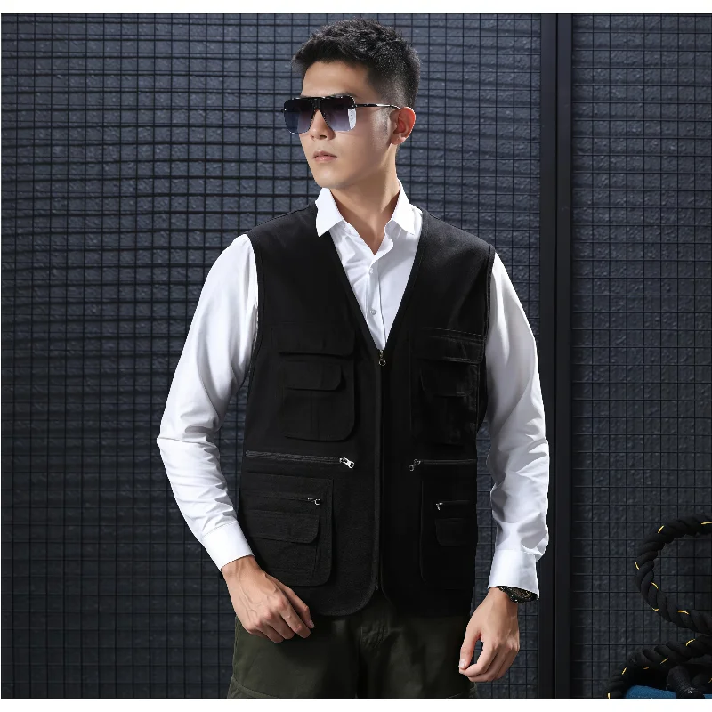 2025 جديد الصيد الذكور الصيف عادية كبيرة الحجم القطن سترة دون أكمام مع العديد من 16 جيوب الرجال متعددة جيب صورة صدرية