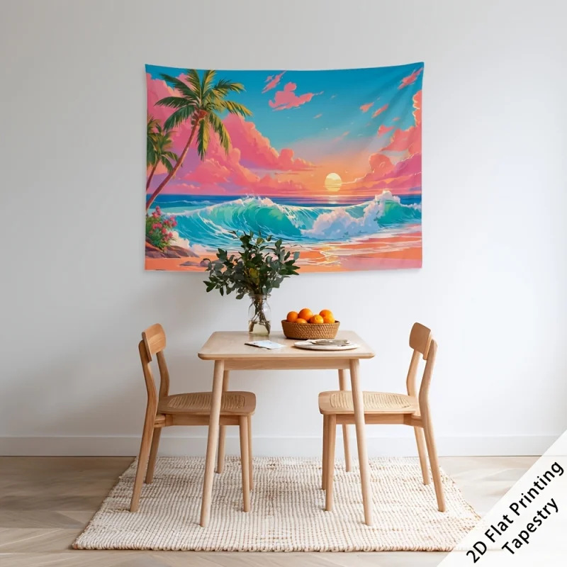 Tropical Beach Ocean Wave Landscape Tapestry Summer Wall Tapestry Living Room Bedroom Dormitory Polyester Fiber Wall Hanging