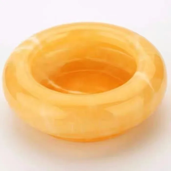 Natural Yellow Jade Ashtray Round Crystal Stone Cigarette Holder Home Office Desktop Decorative Ornament Smoking Accessories Gif
