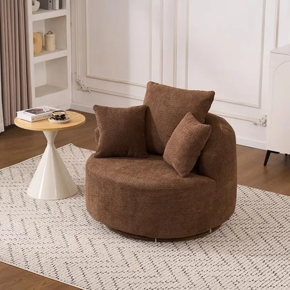 

Современный вращающийся стул-бочка 39 дюймов, удобный стул с акцентной обивкой букле и 360° ° Вращение, односпальный диван с 3-мя подушками, эргономичный