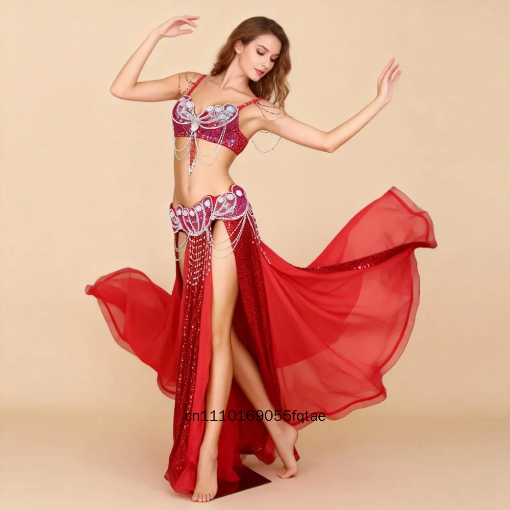 Bauchtanzkostüm für Damen, 3-teilig, aus Modal, orientalischer Bauchtanz, professionelles Bühnen- und Übungskleidungsset – Detail 2