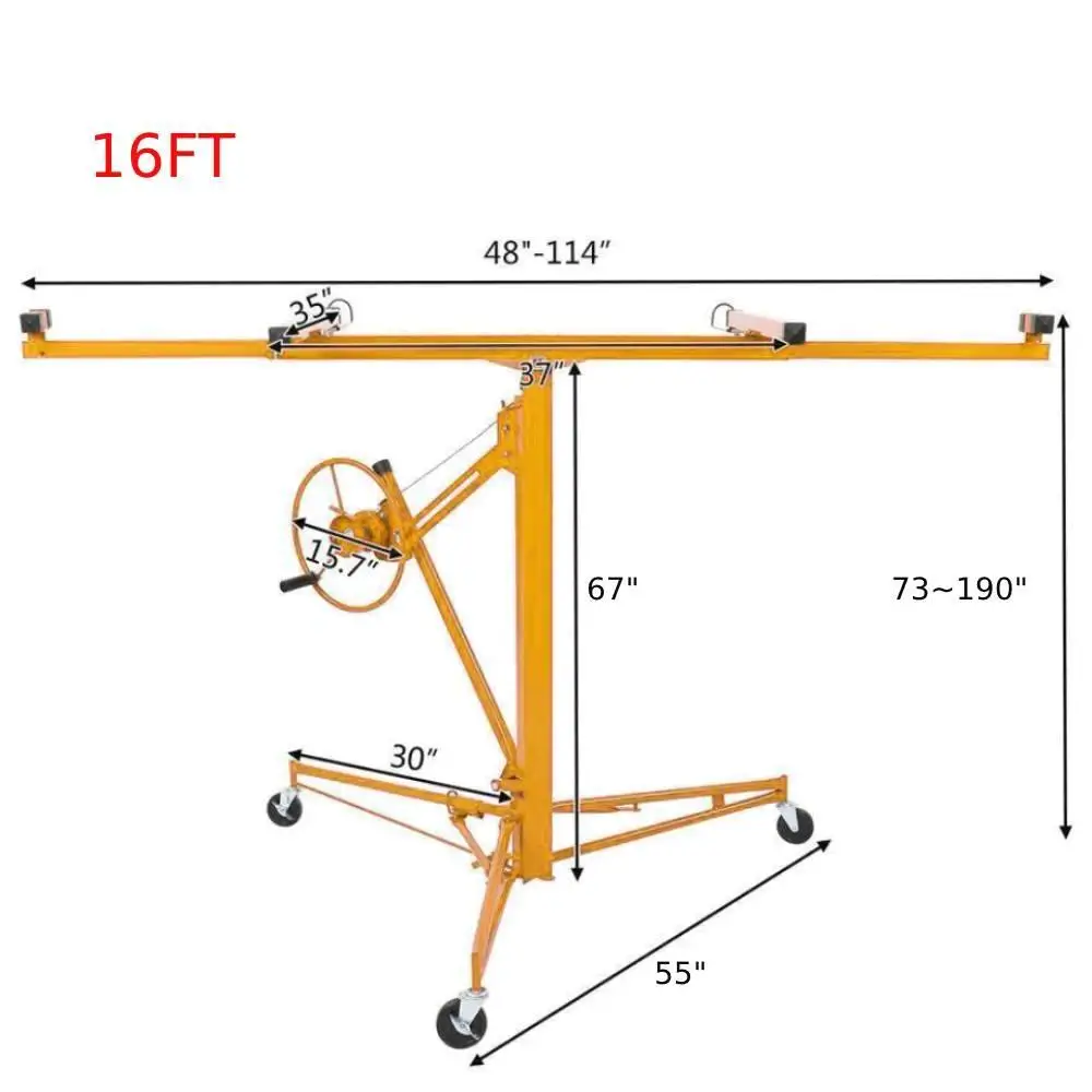 16FT Drywall Lifter Hoist Jack with Rolling Casters - 150lbs Load Capacity, Lockable Construction Tool