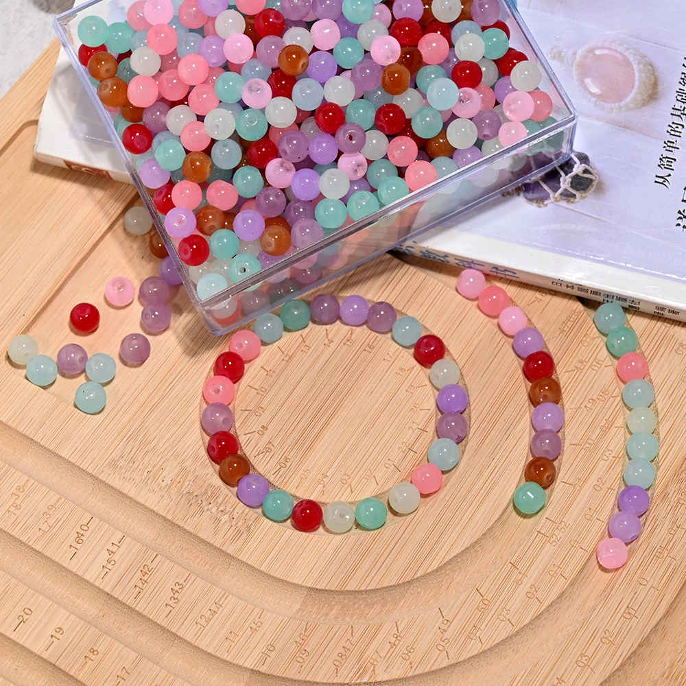 100 stücke Gelee Einfarbig Imitation Jade Glas Perlen 8mm Runde Perlen Lose Spacer Perlen Für Handgemachten Schmuck Halskette armband