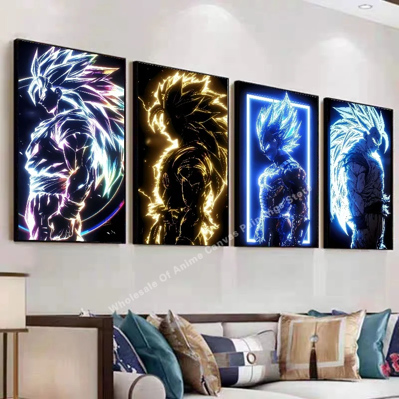 Anime Dragon Ball Wukong Neonowy Efekt Światła Plakat Wysokiej Rozdzielczości Druk Obrazu Kreatywna Dekoracja Ścienna do Domu Obraz