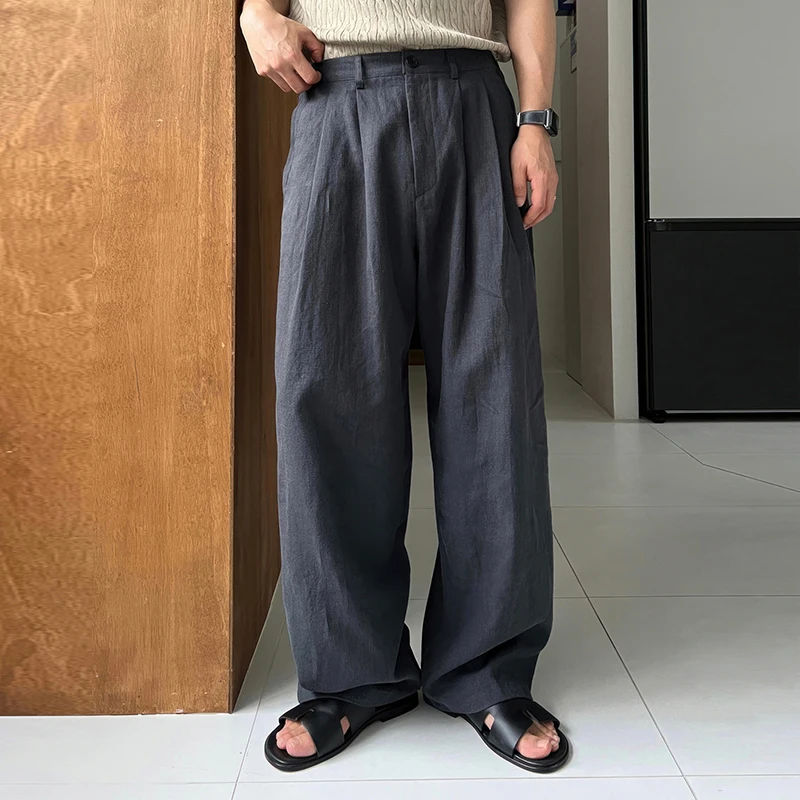 New Japanese Style Men Draped Wide Leg Pants Light Luxury Leisure Solid Color Straight Trousers Premium Elegant Sweatpants M-3XL