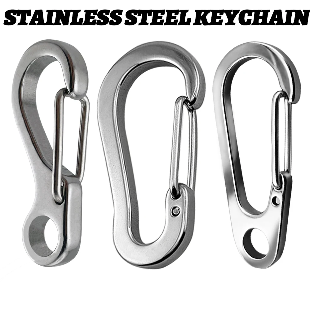 2-10PCS Stainless Steel Keychain Mini Outdoor Camping Hiking Backpack Buckle Metal Spring Buckle Tool Clip 20-55mm Three Styles