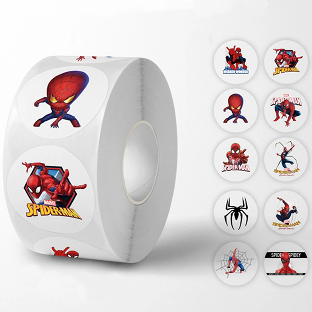 500pcs Anime Spiderman Roll Stickers Disney Movie Decal Laptop moto Book Cool fai da te Skateboard Cartoon Sticker regalo giocattolo per bambini