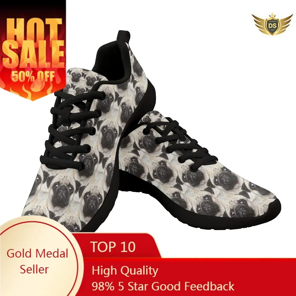 Hot Sale Mesh Men Running Shoes Bulldog Pattern Breathable Lace-Up Jogging Light Women Sneakers Outdoor Soft Shoes Plus Size 46