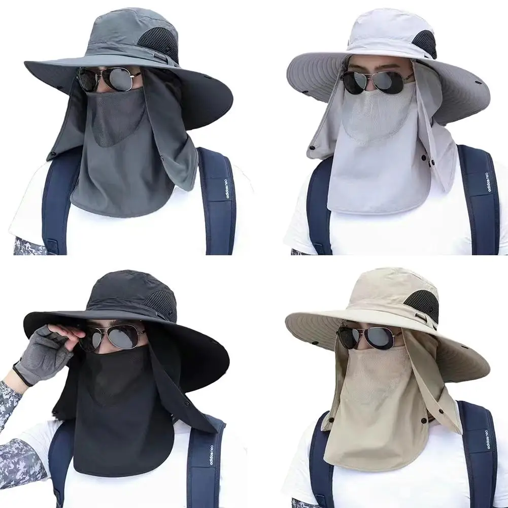 Wide Brimmed Sun Hat UV Sun Protection Breathable Removable Fishing Climbing Cycling Hiking Face Collar Flap Sun Cap