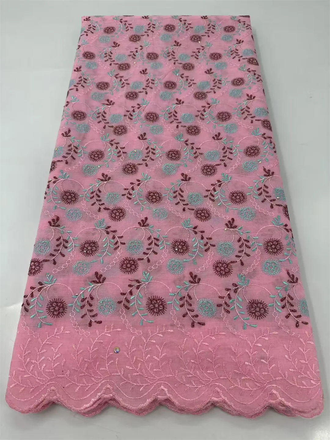 Multicolor 5 Yards Heavy Swiss Voile Cotton Lace Drill Embroidery Rhinestonne Eyelet West African Fabric Clothing Dress Materia