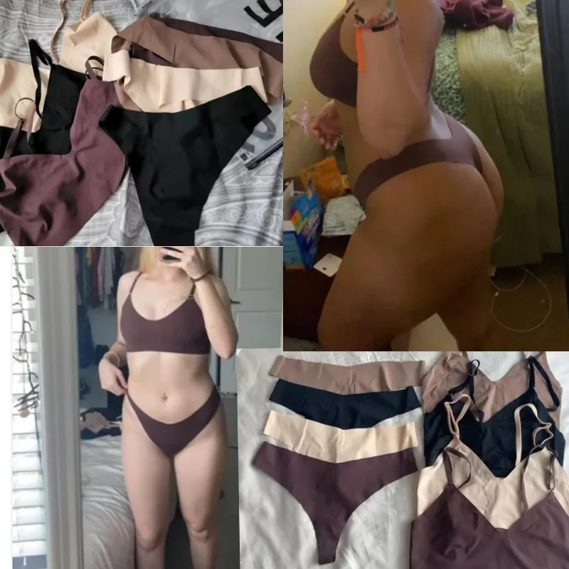 Hot Sale Seamless Bra&Briefs Set Bustier Crop Tops Breathable Sexy Ice Silk Seamless Bra And Panties Set image 6