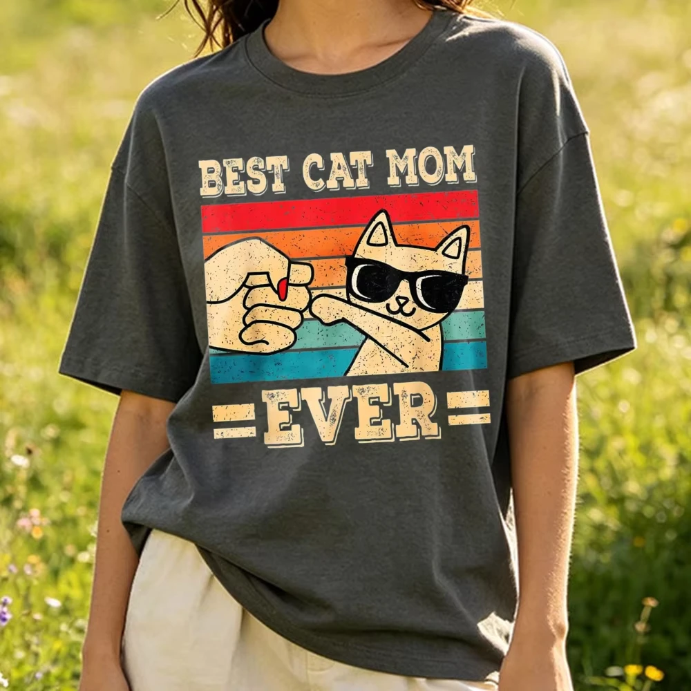 Best Cat Mom Ever Funny Vintage Kitten Lover Retro Women Cotton T-Shirt Streetwear Men Clothing Harajuku Graphic T Shirts Tees