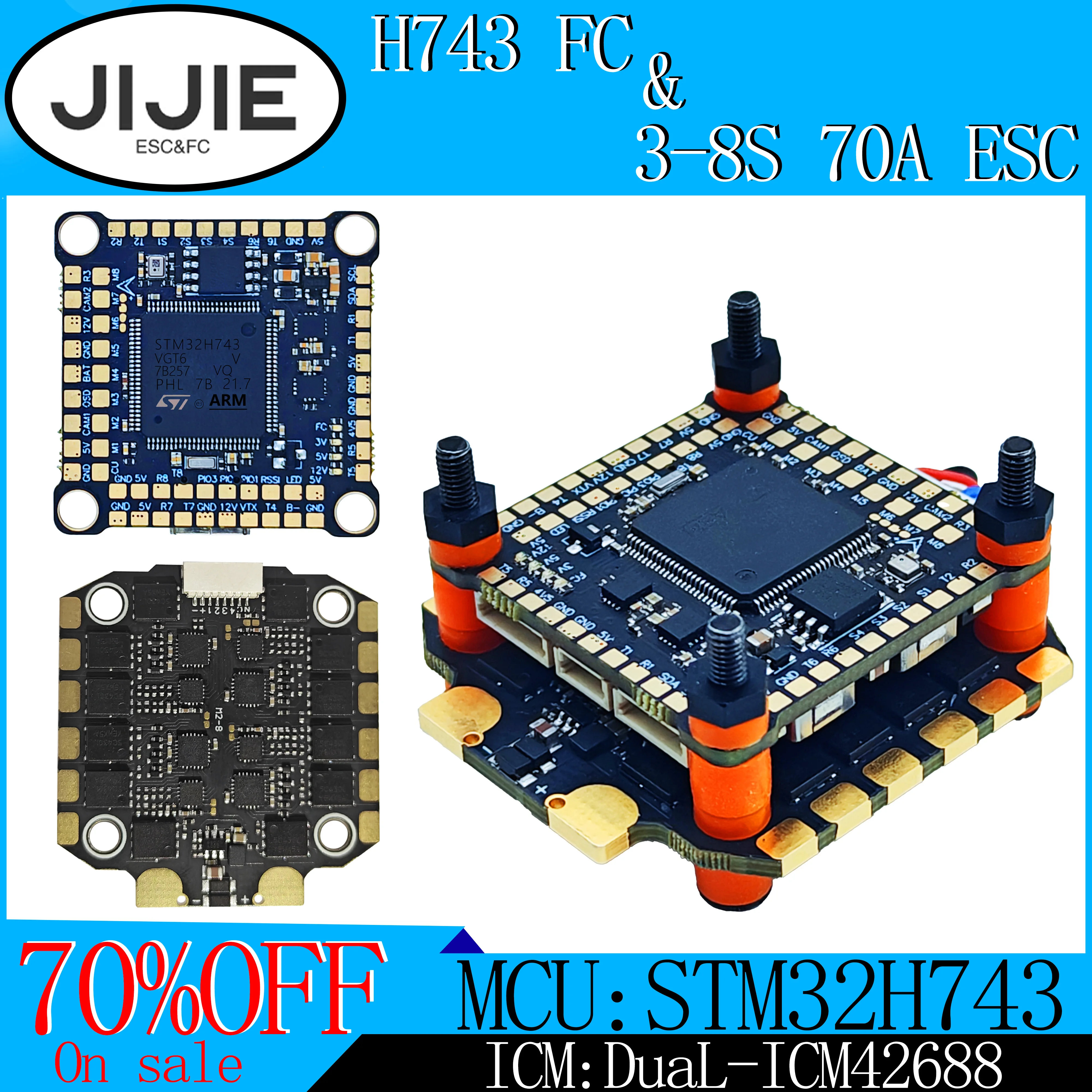 JIJIE FPV オリジナル H7 H743 FC フライトコントローラースタック 3-8s 70A 60A 55A 4in1 ブラシレス ESC DJI RC FPV ドローン DIY パーツ