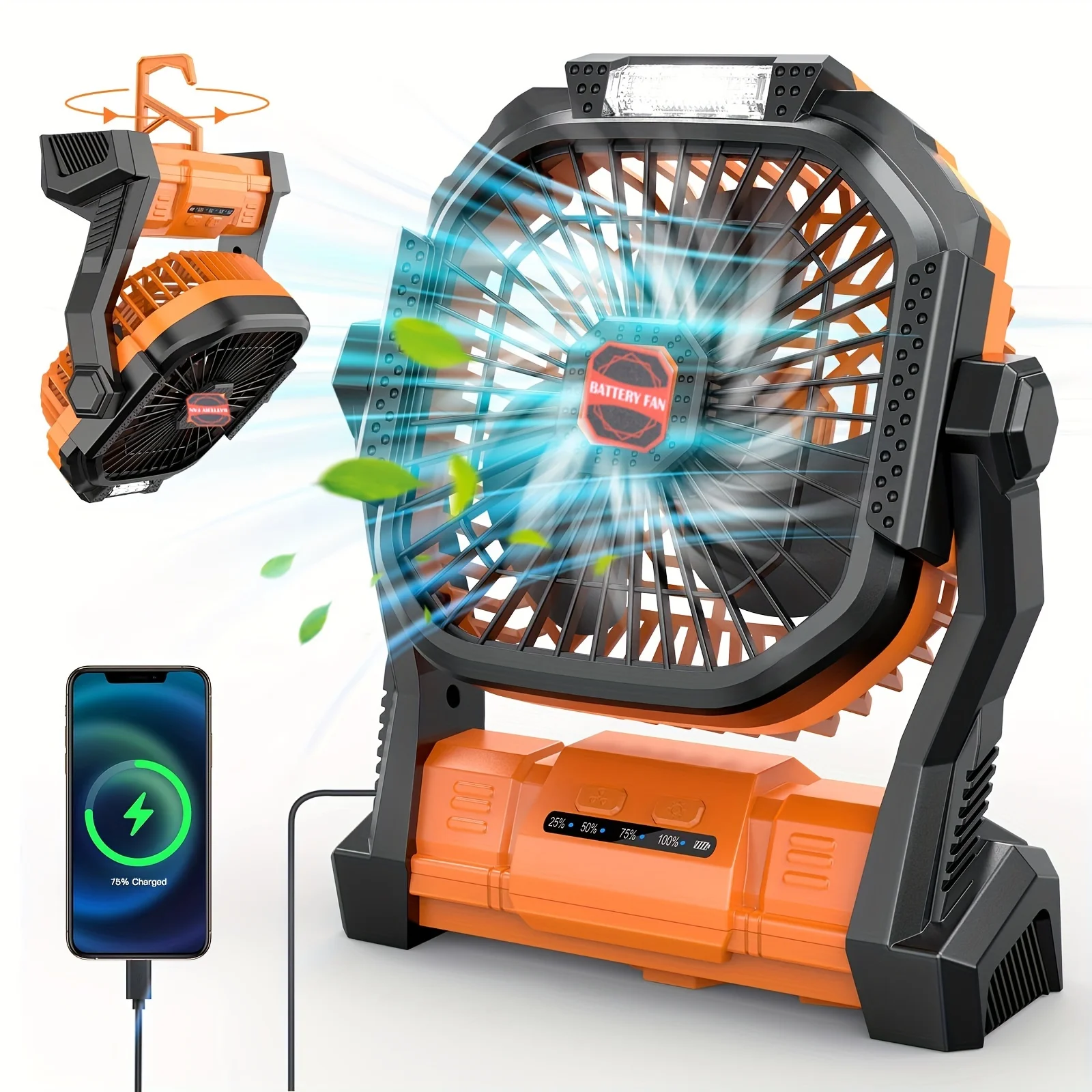 

One Unit of a Compact Personal Fan Suitable for Camping, Rechargeable Via USB, Featuring High-Speed Airflow, Touch Controls, And Made of Plastic