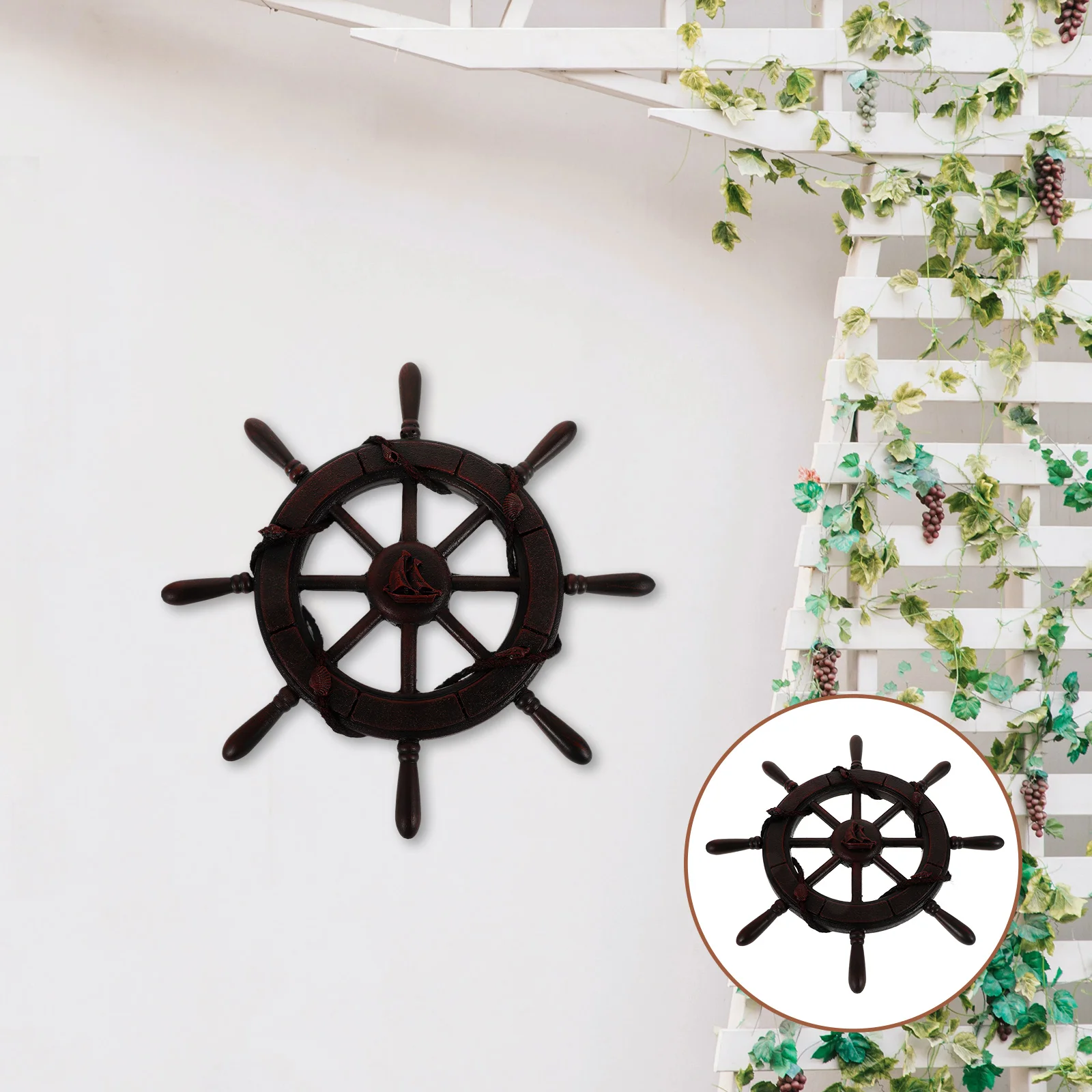 

Black Wooden Wall Decor 34cm Home Bar Decor Nautical Sign Beach Coastal Ship Steering Wheel Wall Ocean Decorations