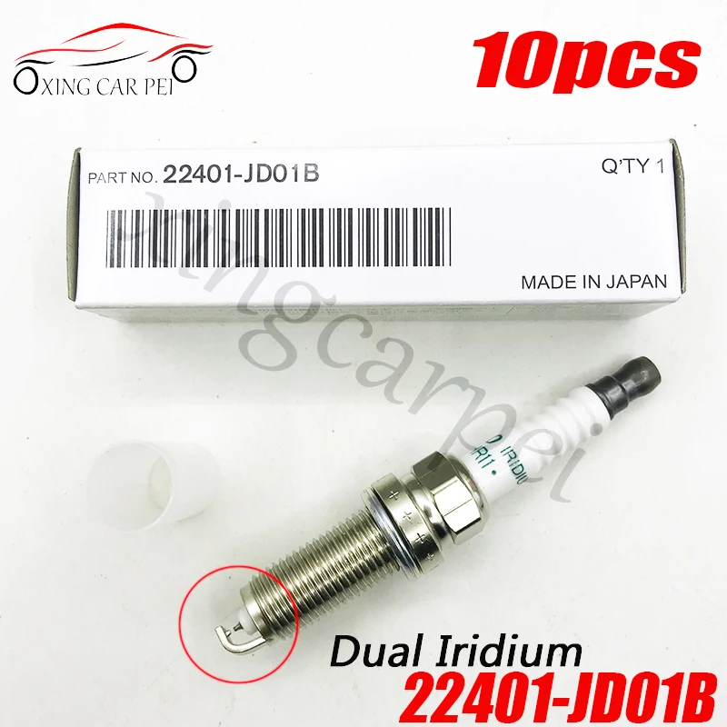 10 peças 22401-jd01b fxe20hr11 vela de ignição de irídio dupla para nissan sentra qashqai micra tiida nota x-trail renault laguna iii