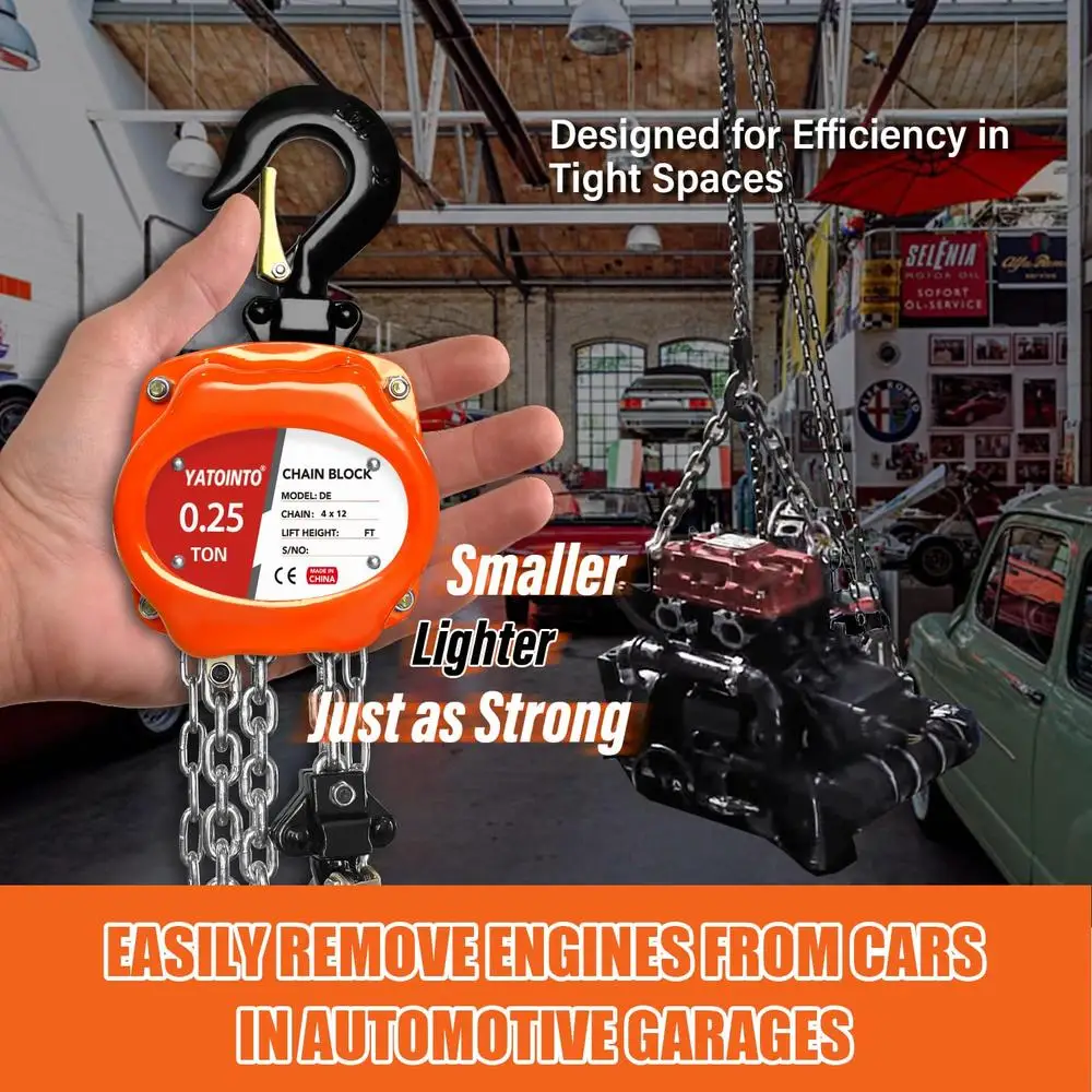 Compact Portable Mini Hand Chain Hoist 1/4 Ton 550Lbs 10FT Lift Height Efficient Brake System Durable Reliable Safe Easy