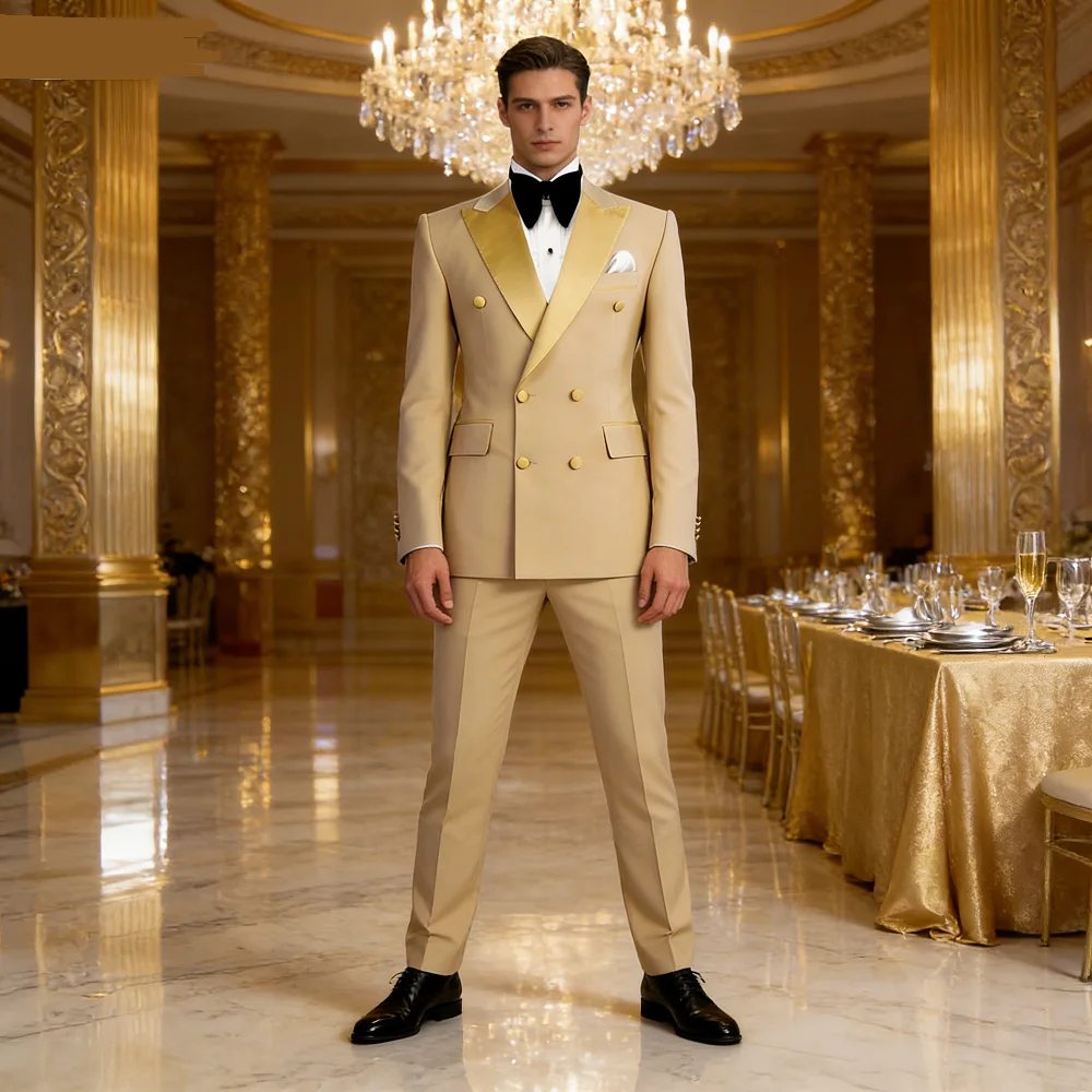 

Terno Masculino with Double Breasted for Smoking, Formal Clothing for Men, Lapela De 2 Piece Set