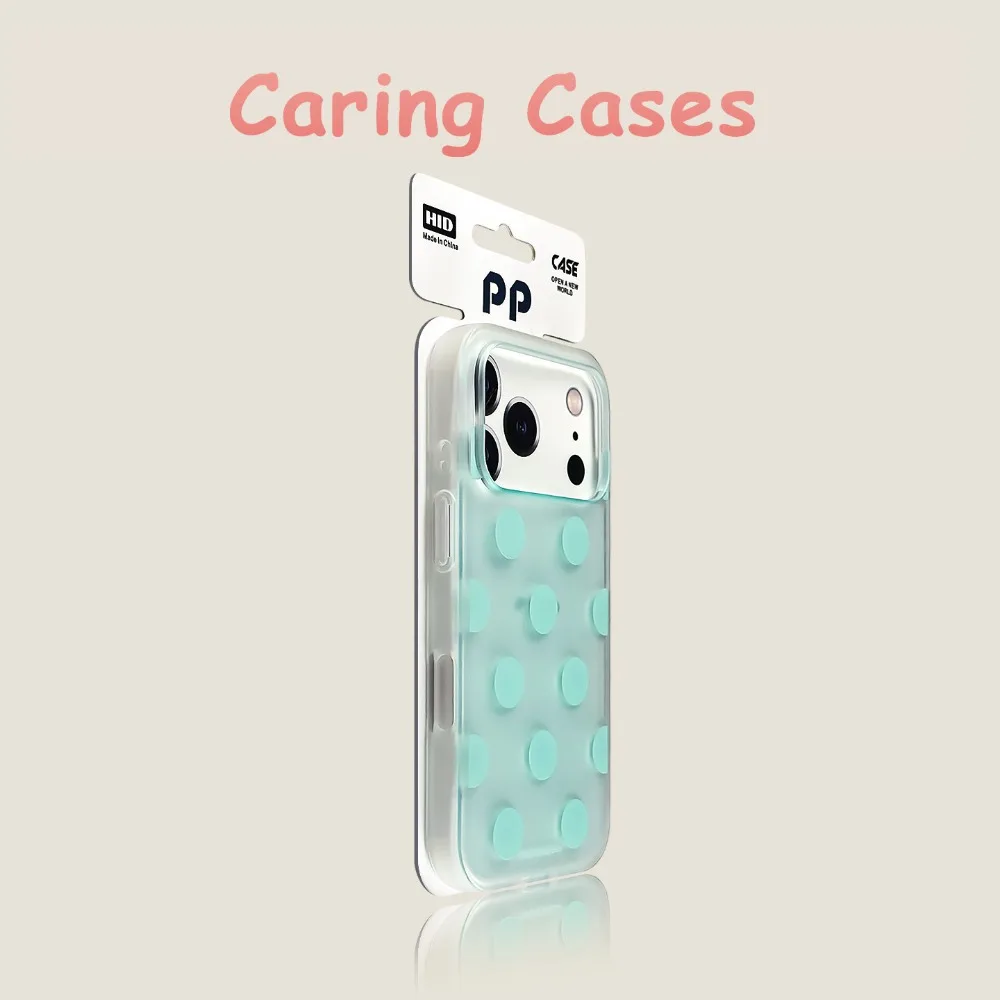 Coque transparente verte à pois effet peau mate tendance de luxe à bords doux créative pour iPhone 17 Pro Max, compatible également avec iPhone 16 et 15