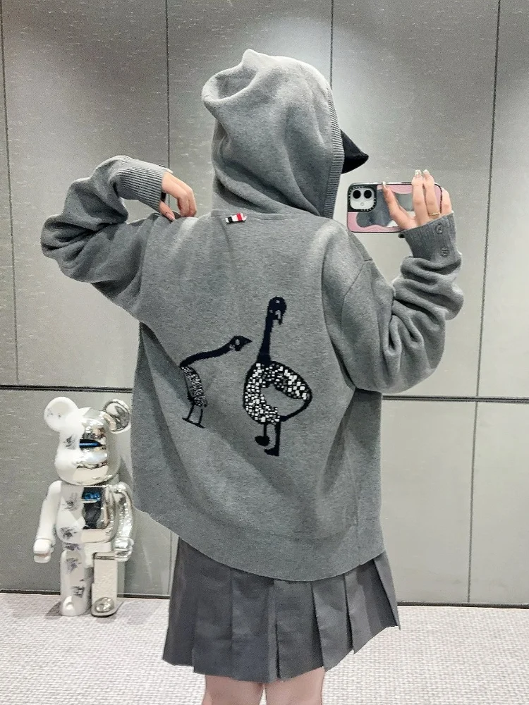 

High-End Version European Faion Design Ba Bird Embroidery Zipper Knitted Hat Cardigan Outerwear Top Women's Clothing