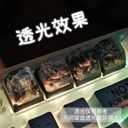 Imagen 2 del producto Teclado mecánico DIY, pegamento de goteo de resina, tecla de montaña nevada, eje transversal, lista de regalo ESC personalizada, tecla transparente de montaña Fuji