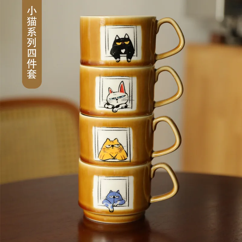 

Керамическая кружка с мультяшным котенком, меняющая цвет под глазурью, милые сложенные чашки, бытовые чашки для кофе, напитков, молока и чая