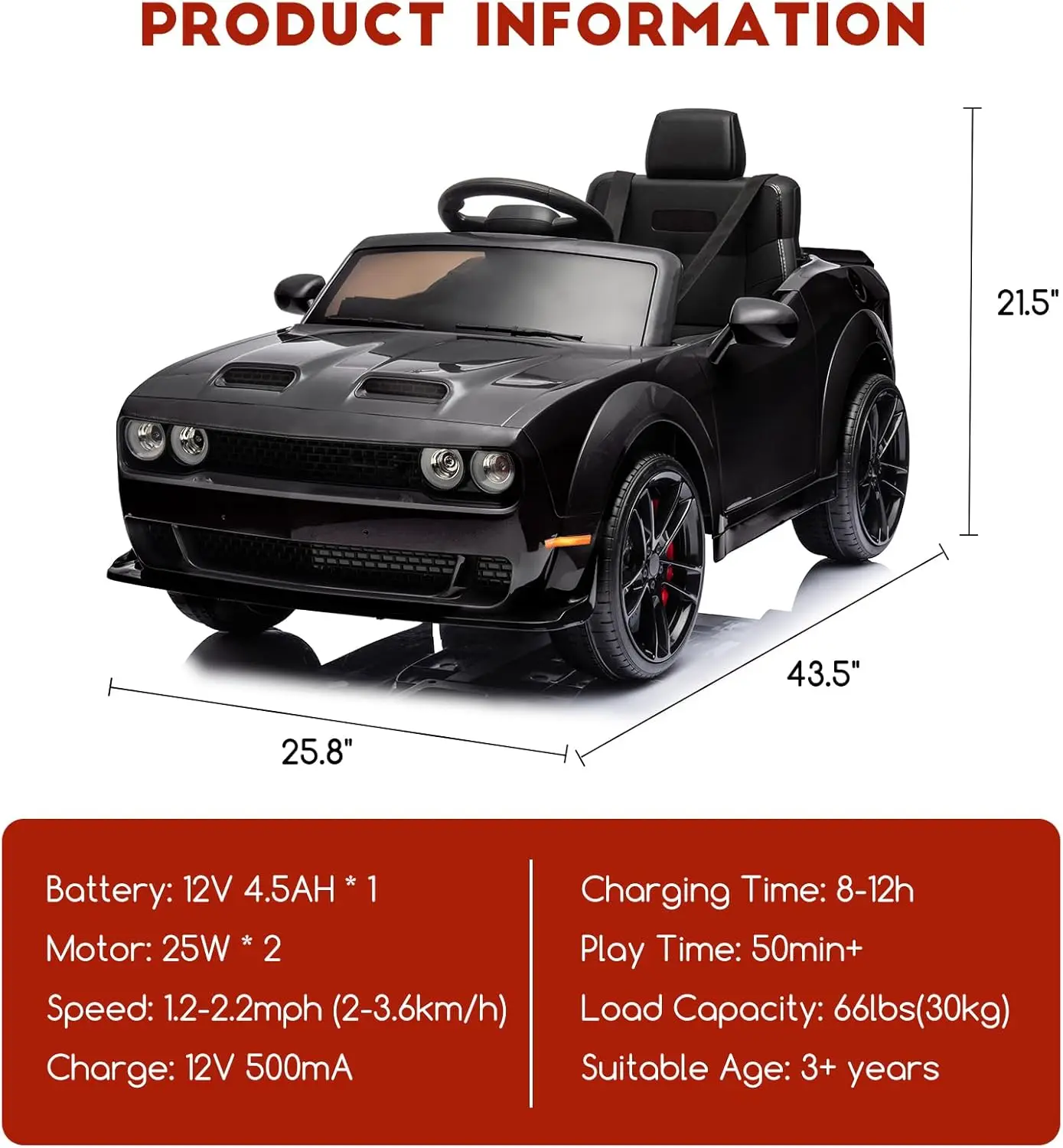 Power Wheels with Remote Control,Electric Car for Kids, 12v Battery-Powered Ride-on with 3 Speeds, LED Lights, Bluetooth,MP3