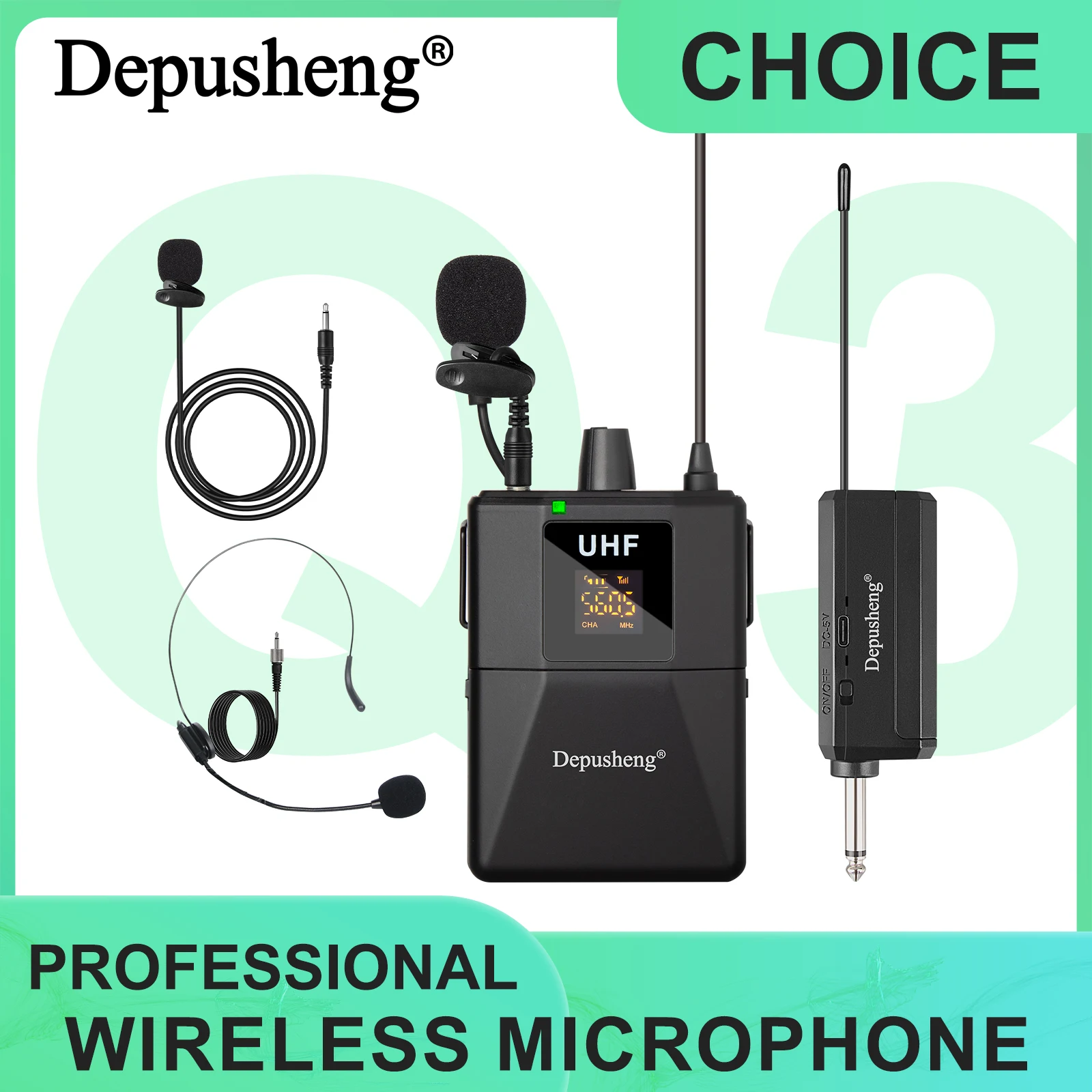 Depusheng Q3 Professional UHF Wireless Microphone Lapel Headset Microphone Portable for Teaching Singing Performance