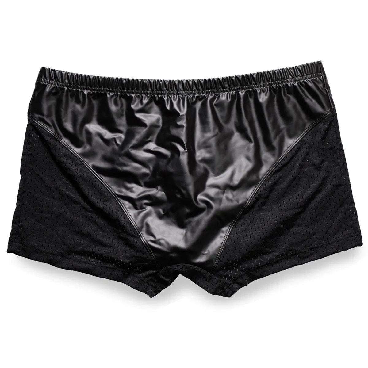 Men Underwear Boxers Shorts Homme Black Faux Leather Mesh Panties Man's Breathable U Convex Pouch Underpants Cueca Calzoncillo