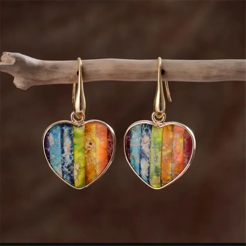 Antique Exquisite Trendy Colorful Heart Shape Earrings Dangle Earrings for Women Fashion Custom Jewelry