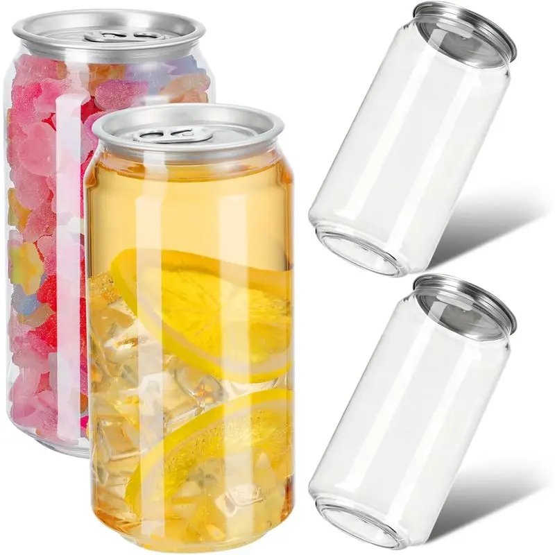 Clear PET Soda Cans With Lids 13.5 Oz Transparent Plastic Beverage Cans for Juice Coffee Bubble Tea Drinks Party Supplies