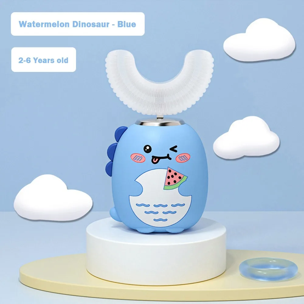 

Silicone Brush Head Electric Toothbrush Degree Cleaning U-shaped Sonic Toothbrush Cartoon Dinosaur Rechargeable Baby Toothbrush