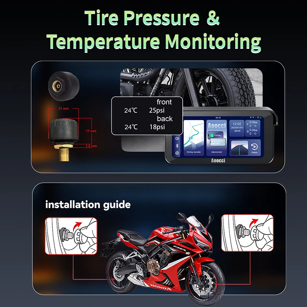 Aoocci Motorcycle TPMS Sensor Bluetooth Tire Pressure Temperature Monitoring 2 Sensors IP67 Waterproof Motorcycle Accessories