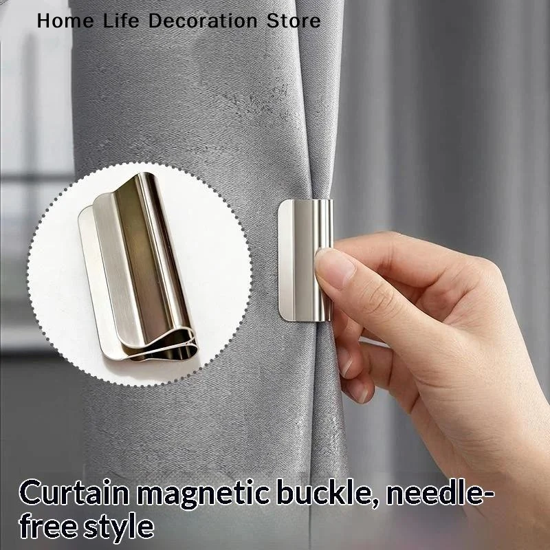 【H】2 Pair Strong Magnetic Curtain Clips Nail Free Blackout Closure Clips Keep Curtain Closed Prevent Light Leaking For Bedroom