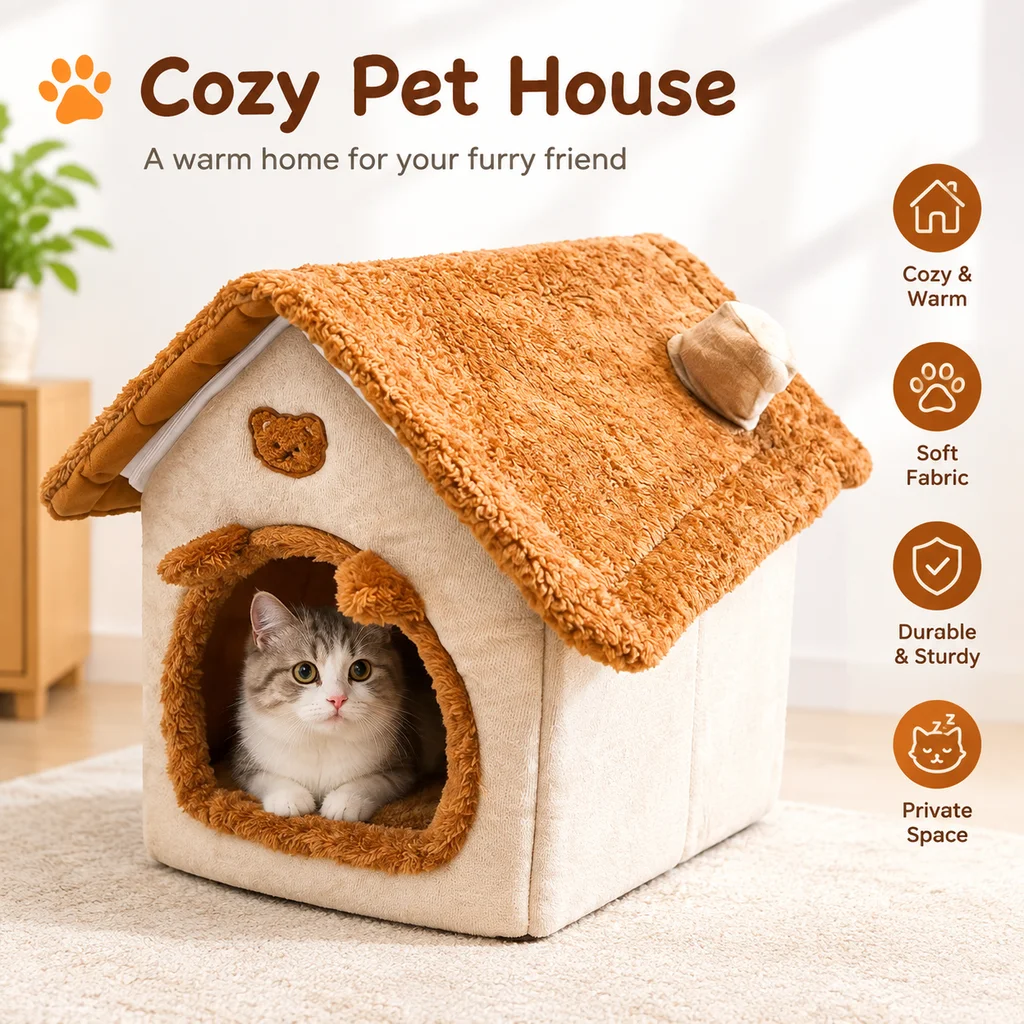 Generic Pet House Warm Cat Bed Winter Dog Bed Foldable Soft Plush Nest For Small Pets Indoor All Season Use
