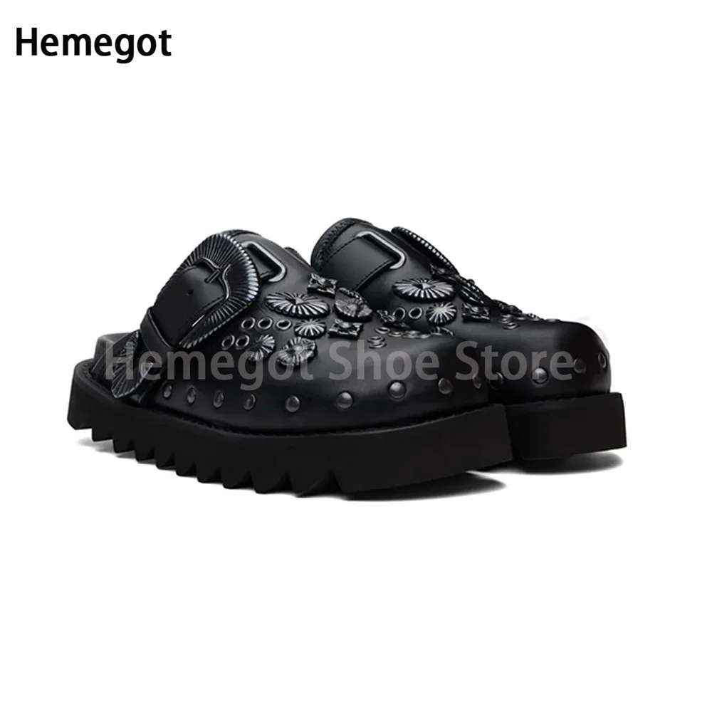 Rivet Thick Sole Baotou Slippers Female Summer Outdoor Retro Black Sandals Female Muller Half Slippers Female Sandalias De Mujer